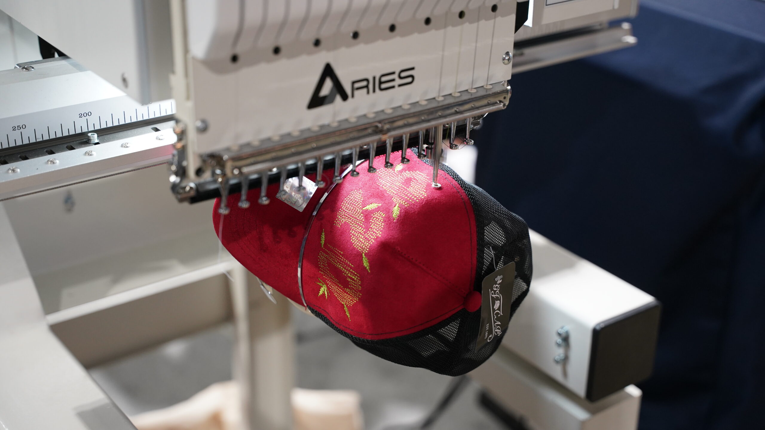 ARIES embroidery machine in operation